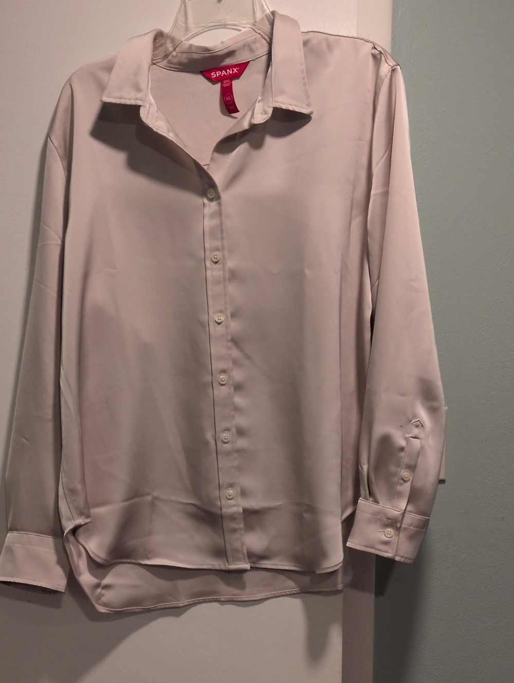 SPANX Soft Beige Long-Sleeve Button-Up Shirt